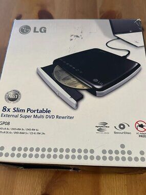LG 8x Slim Portable External Super Multi DVD Rewriter-GP08 with box